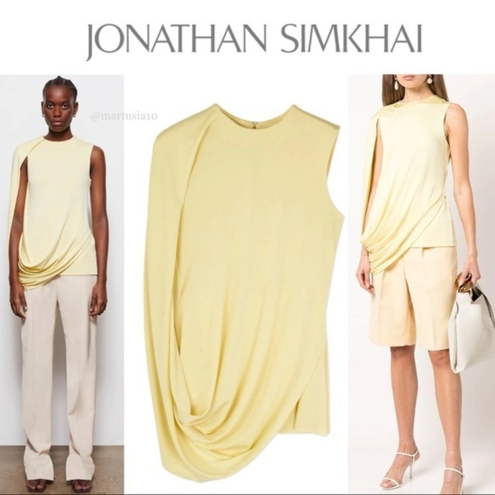 Jonathan Simkhai Safiya Draped Jersey Top - Yellow XS 445$